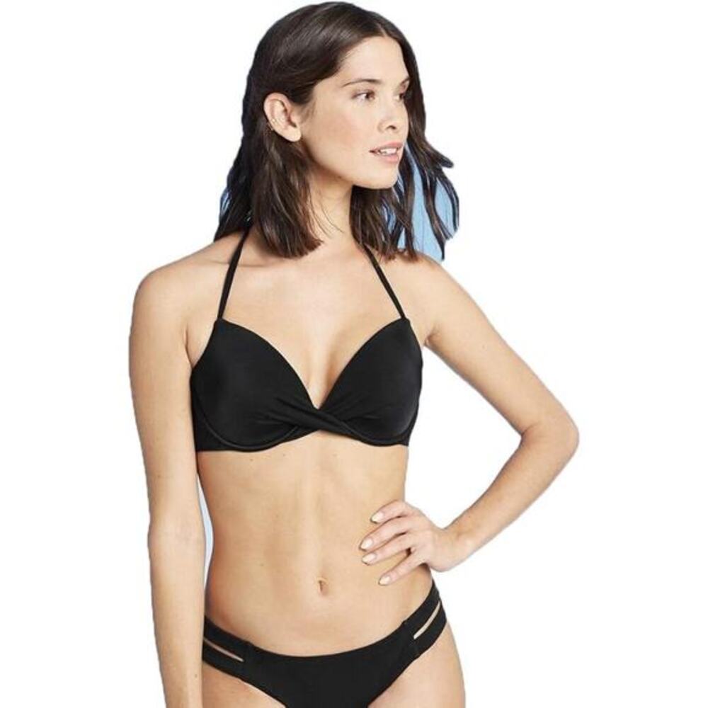 Shade & Shore Women's Underwire Twist Front Bikini Top (Black) - 34b